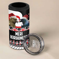 New Zealand Meri Kirihimete 4 in 1 Can Cooler Tumbler Christmas Tui Bird and Kea Bird - Haka Santa with Maori Koru Art Pattern LT03 - Polynesian Pride