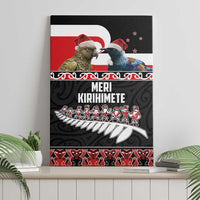 New Zealand Meri Kirihimete Canvas Wall Art Christmas Tui Bird and Kea Bird - Haka Santa with Maori Koru Art Pattern LT03 - Polynesian Pride