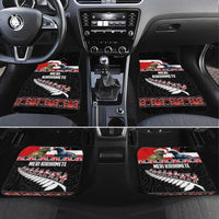 New Zealand Meri Kirihimete Car Mats Christmas Tui Bird and Kea Bird - Haka Santa with Maori Koru Art Pattern LT03 Set 4pcs Black - Polynesian Pride