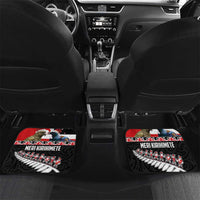 New Zealand Meri Kirihimete Car Mats Christmas Tui Bird and Kea Bird - Haka Santa with Maori Koru Art Pattern LT03 Set 2pcs - Back Black - Polynesian Pride