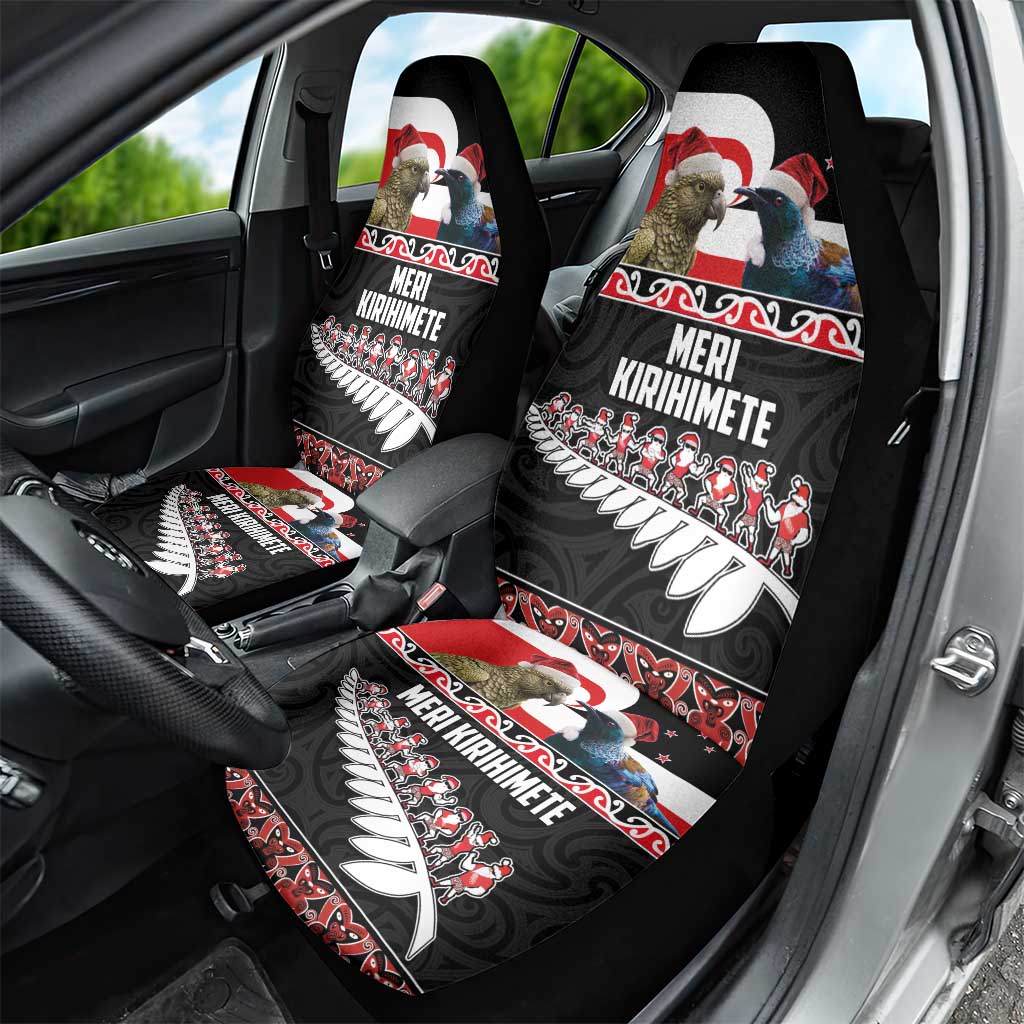 New Zealand Meri Kirihimete Car Seat Cover Christmas Tui Bird and Kea Bird - Haka Santa with Maori Koru Art Pattern LT03 - Polynesian Pride