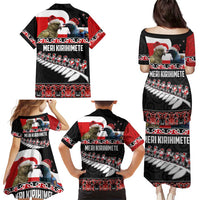 New Zealand Meri Kirihimete Family Matching Puletasi and Hawaiian Shirt Christmas Tui Bird and Kea Bird - Haka Santa with Maori Koru Art Pattern LT03 - Polynesian Pride