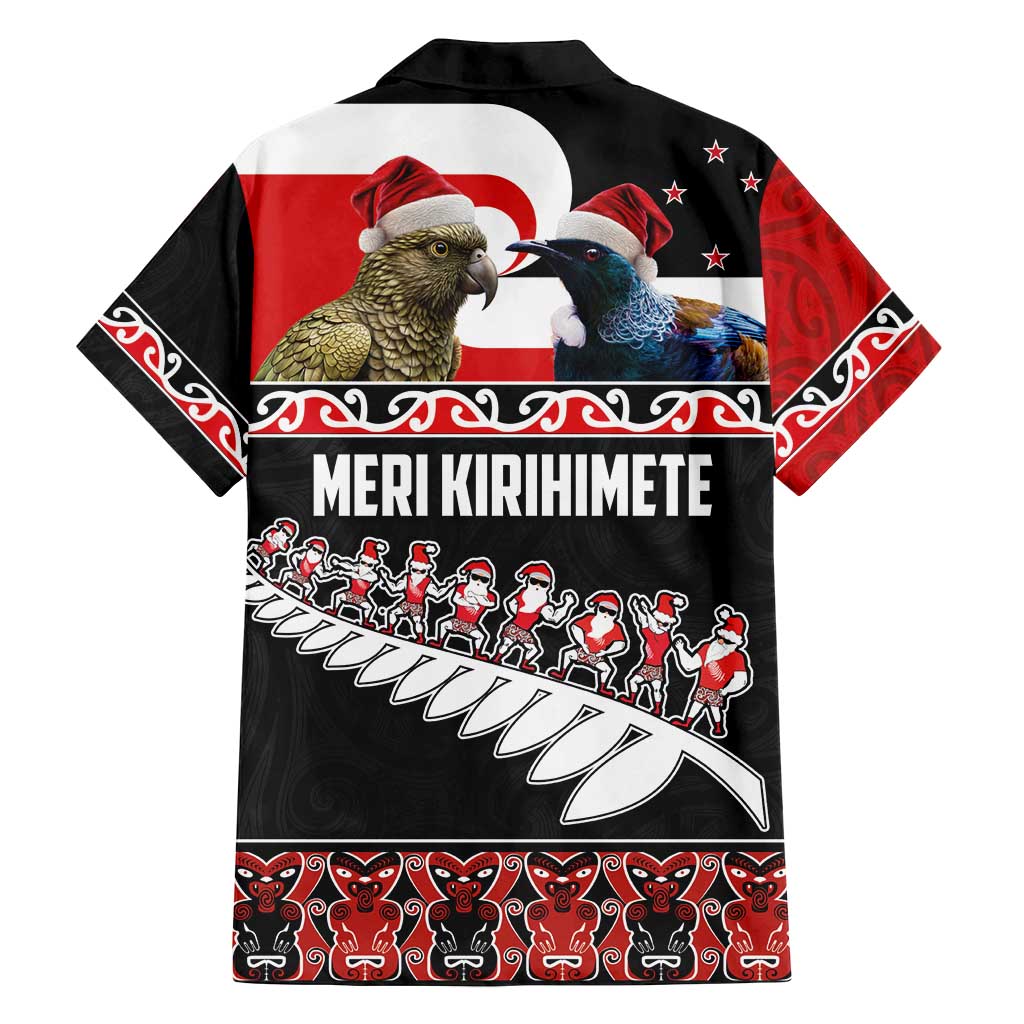 New Zealand Meri Kirihimete Family Matching Puletasi and Hawaiian Shirt Christmas Tui Bird and Kea Bird - Haka Santa with Maori Koru Art Pattern LT03 - Polynesian Pride