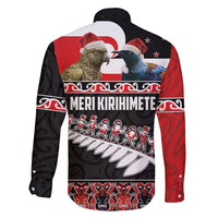 New Zealand Meri Kirihimete Family Matching Short Sleeve Bodycon Dress and Hawaiian Shirt Christmas Tui Bird and Kea Bird - Haka Santa with Maori Koru Art Pattern LT03 - Polynesian Pride