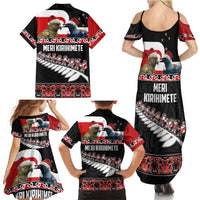 New Zealand Meri Kirihimete Family Matching Summer Maxi Dress and Hawaiian Shirt Christmas Tui Bird and Kea Bird - Haka Santa with Maori Koru Art Pattern LT03 - Polynesian Pride