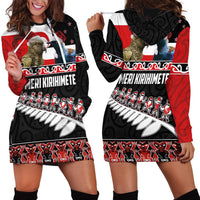 New Zealand Meri Kirihimete Hoodie Dress Christmas Tui Bird and Kea Bird - Haka Santa with Maori Koru Art Pattern LT03 - Polynesian Pride