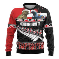 New Zealand Meri Kirihimete Ugly Christmas Sweater Christmas Tui Bird and Kea Bird - Haka Santa with Maori Koru Art Pattern LT03 - Polynesian Pride