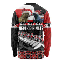 New Zealand Meri Kirihimete Long Sleeve Shirt Christmas Tui Bird and Kea Bird - Haka Santa with Maori Koru Art Pattern LT03 - Polynesian Pride