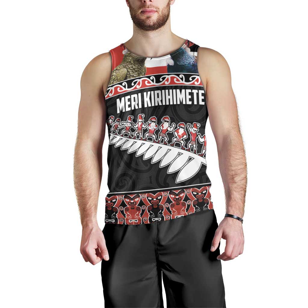 New Zealand Meri Kirihimete Men Tank Top Christmas Tui Bird and Kea Bird - Haka Santa with Maori Koru Art Pattern LT03 - Polynesian Pride