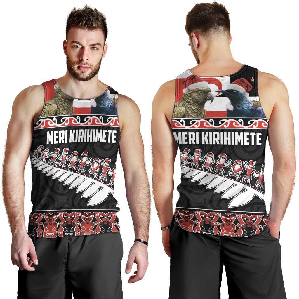 New Zealand Meri Kirihimete Men Tank Top Christmas Tui Bird and Kea Bird - Haka Santa with Maori Koru Art Pattern LT03 - Polynesian Pride