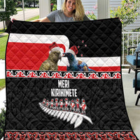 New Zealand Meri Kirihimete Quilt Christmas Tui Bird and Kea Bird - Haka Santa with Maori Koru Art Pattern LT03 Black - Polynesian Pride