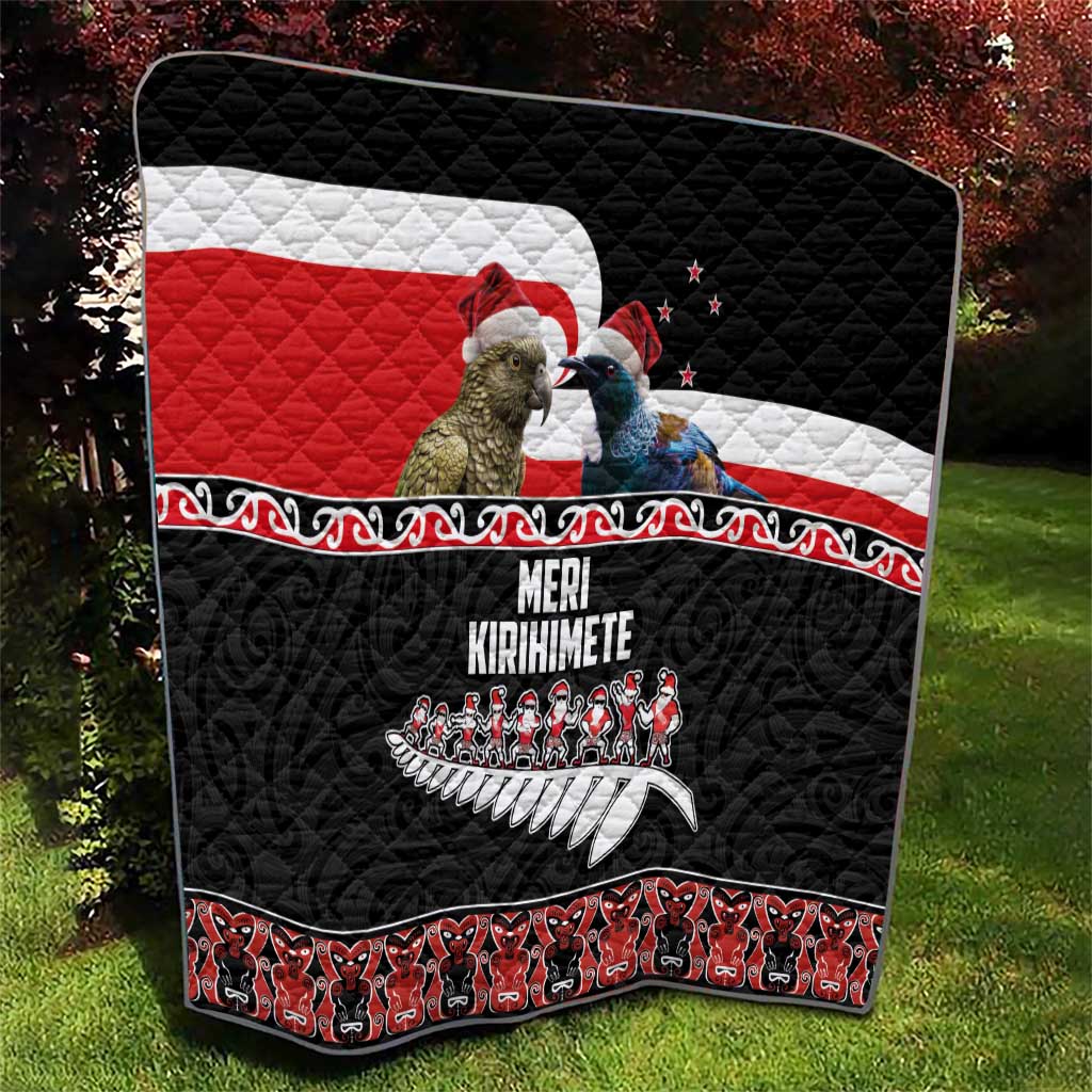 New Zealand Meri Kirihimete Quilt Christmas Tui Bird and Kea Bird - Haka Santa with Maori Koru Art Pattern LT03 - Polynesian Pride