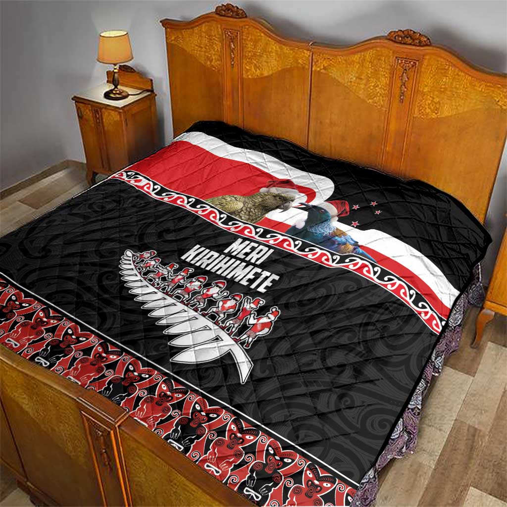 New Zealand Meri Kirihimete Quilt Christmas Tui Bird and Kea Bird - Haka Santa with Maori Koru Art Pattern LT03 - Polynesian Pride
