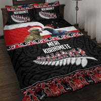 New Zealand Meri Kirihimete Quilt Bed Set Christmas Tui Bird and Kea Bird - Haka Santa with Maori Koru Art Pattern LT03 Black - Polynesian Pride