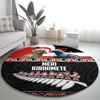 New Zealand Meri Kirihimete Round Carpet Christmas Tui Bird and Kea Bird - Haka Santa with Maori Koru Art Pattern LT03 - Polynesian Pride