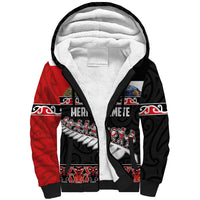 New Zealand Meri Kirihimete Sherpa Hoodie Christmas Tui Bird and Kea Bird - Haka Santa with Maori Koru Art Pattern LT03 Unisex Black - Polynesian Pride
