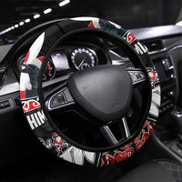 New Zealand Meri Kirihimete Steering Wheel Cover Christmas Tui Bird and Kea Bird - Haka Santa with Maori Koru Art Pattern LT03 Universal Fit Black - Polynesian Pride