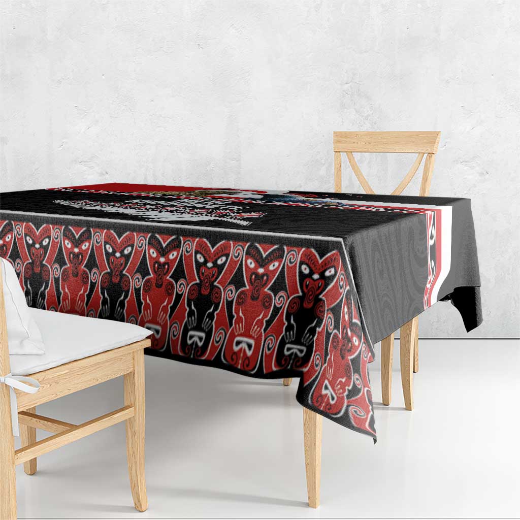 New Zealand Meri Kirihimete Tablecloth Christmas Tui Bird and Kea Bird - Haka Santa with Maori Koru Art Pattern LT03 - Polynesian Pride