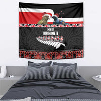 New Zealand Meri Kirihimete Tapestry Christmas Tui Bird and Kea Bird - Haka Santa with Maori Koru Art Pattern LT03 - Polynesian Pride