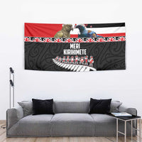 New Zealand Meri Kirihimete Tapestry Christmas Tui Bird and Kea Bird - Haka Santa with Maori Koru Art Pattern LT03 - Polynesian Pride