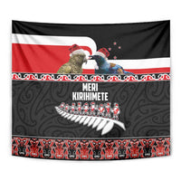 New Zealand Meri Kirihimete Tapestry Christmas Tui Bird and Kea Bird - Haka Santa with Maori Koru Art Pattern LT03 - Polynesian Pride