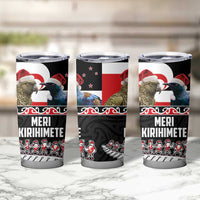 New Zealand Meri Kirihimete Tumbler Cup Christmas Tui Bird and Kea Bird - Haka Santa with Maori Koru Art Pattern LT03 - Polynesian Pride
