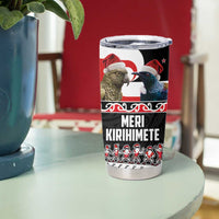New Zealand Meri Kirihimete Tumbler Cup Christmas Tui Bird and Kea Bird - Haka Santa with Maori Koru Art Pattern LT03 - Polynesian Pride