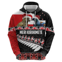 New Zealand Meri Kirihimete Zip Hoodie Christmas Tui Bird and Kea Bird - Haka Santa with Maori Koru Art Pattern LT03 - Polynesian Pride
