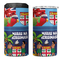 Fiji Marau na Kerisimasi 4 in 1 Can Cooler Tumbler Christmas Collared Lory - Fiji Emblems and Xmas Palm Tree Tapa Art Pattern LT03 One Size: 16 oz Blue - Polynesian Pride