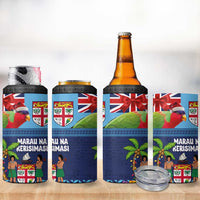 Fiji Marau na Kerisimasi 4 in 1 Can Cooler Tumbler Christmas Collared Lory - Fiji Emblems and Xmas Palm Tree Tapa Art Pattern LT03 - Polynesian Pride