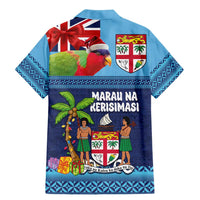Fiji Marau na Kerisimasi Family Matching Mermaid Dress and Hawaiian Shirt Christmas Collared Lory - Fiji Emblems and Xmas Palm Tree Tapa Art Pattern LT03 - Polynesian Pride