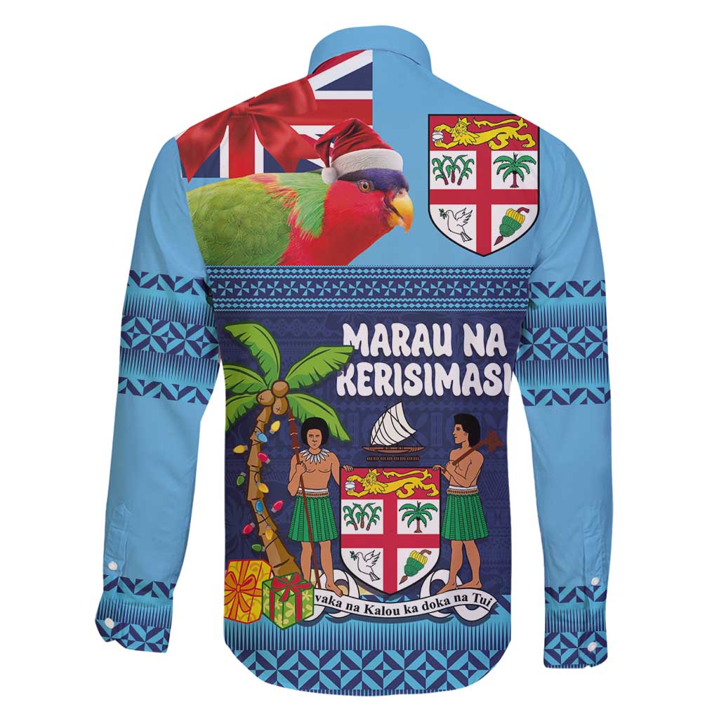 Fiji Marau na Kerisimasi Family Matching Mermaid Dress and Hawaiian Shirt Christmas Collared Lory - Fiji Emblems and Xmas Palm Tree Tapa Art Pattern LT03 - Polynesian Pride