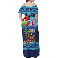 Fiji Marau na Kerisimasi Family Matching Off Shoulder Maxi Dress and Hawaiian Shirt Christmas Collared Lory - Fiji Emblems and Xmas Palm Tree Tapa Art Pattern LT03 - Polynesian Pride
