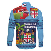 Fiji Marau na Kerisimasi Family Matching Off Shoulder Short Dress and Hawaiian Shirt Christmas Collared Lory - Fiji Emblems and Xmas Palm Tree Tapa Art Pattern LT03 - Polynesian Pride