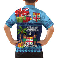 Fiji Marau na Kerisimasi Family Matching Puletasi and Hawaiian Shirt Christmas Collared Lory - Fiji Emblems and Xmas Palm Tree Tapa Art Pattern LT03 - Polynesian Pride