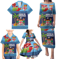 Fiji Marau na Kerisimasi Family Matching Puletasi and Hawaiian Shirt Christmas Collared Lory - Fiji Emblems and Xmas Palm Tree Tapa Art Pattern LT03 - Polynesian Pride