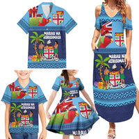Fiji Marau na Kerisimasi Family Matching Summer Maxi Dress and Hawaiian Shirt Christmas Collared Lory - Fiji Emblems and Xmas Palm Tree Tapa Art Pattern LT03 - Polynesian Pride