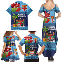 Fiji Marau na Kerisimasi Family Matching Summer Maxi Dress and Hawaiian Shirt Christmas Collared Lory - Fiji Emblems and Xmas Palm Tree Tapa Art Pattern LT03 - Polynesian Pride