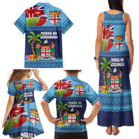 Fiji Marau na Kerisimasi Family Matching Tank Maxi Dress and Hawaiian Shirt Christmas Collared Lory - Fiji Emblems and Xmas Palm Tree Tapa Art Pattern LT03 - Polynesian Pride