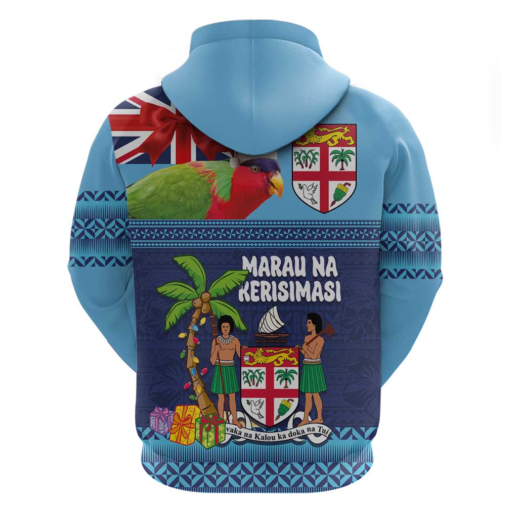 Fiji Marau na Kerisimasi Hoodie Christmas Collared Lory - Fiji Emblems and Xmas Palm Tree Tapa Art Pattern