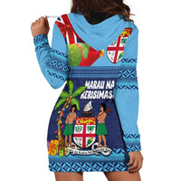Fiji Marau na Kerisimasi Hoodie Dress Christmas Collared Lory - Fiji Emblems and Xmas Palm Tree Tapa Art Pattern LT03 - Polynesian Pride