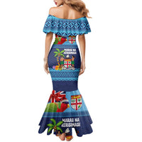 Fiji Marau na Kerisimasi Mermaid Dress Christmas Collared Lory - Fiji Emblems and Xmas Palm Tree Tapa Art Pattern LT03 - Polynesian Pride