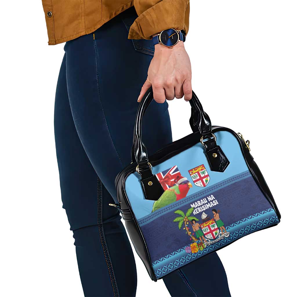 Fiji Marau na Kerisimasi Shoulder Handbag Christmas Collared Lory - Fiji Emblems and Xmas Palm Tree Tapa Art Pattern