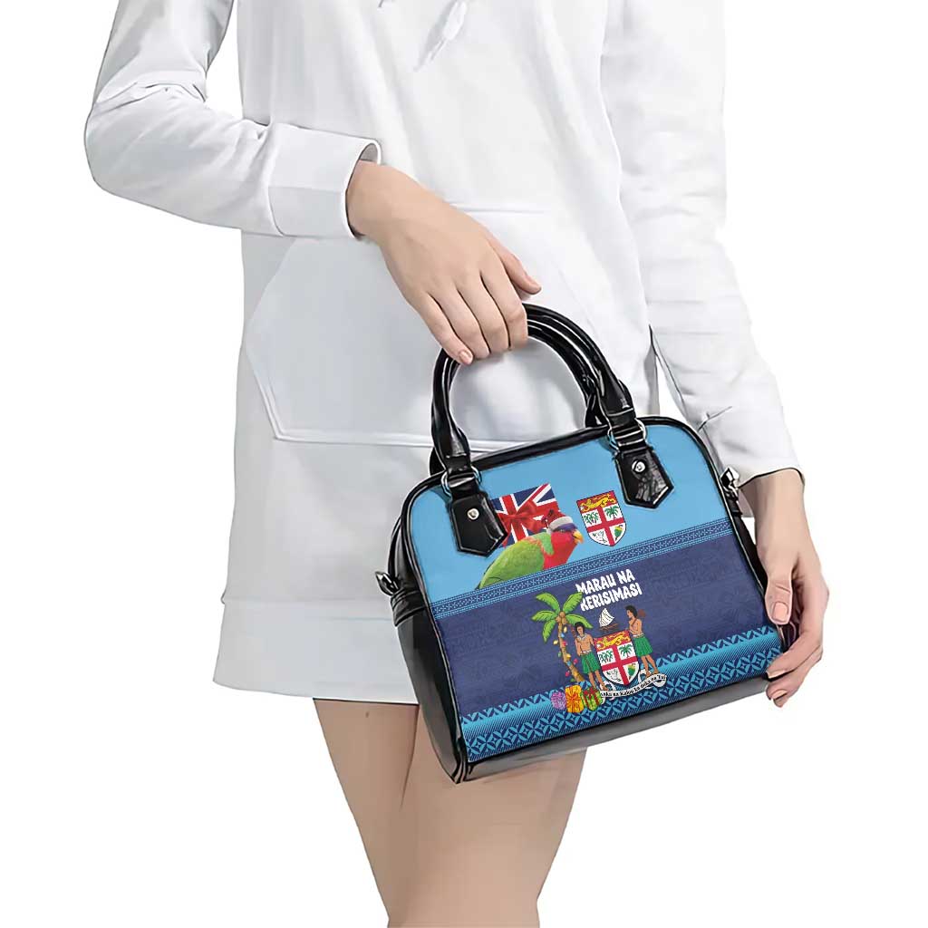 Fiji Marau na Kerisimasi Shoulder Handbag Christmas Collared Lory - Fiji Emblems and Xmas Palm Tree Tapa Art Pattern