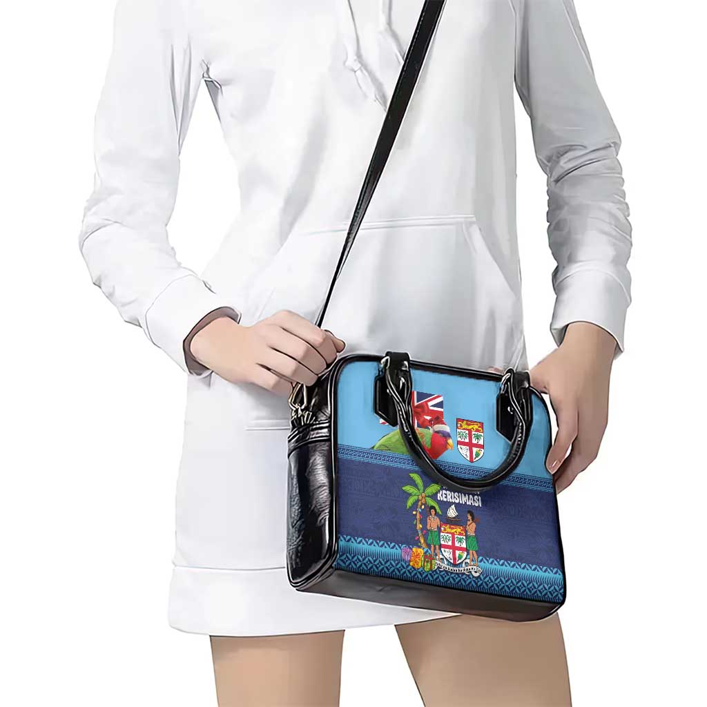 Fiji Marau na Kerisimasi Shoulder Handbag Christmas Collared Lory - Fiji Emblems and Xmas Palm Tree Tapa Art Pattern