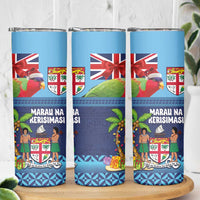 Fiji Marau na Kerisimasi Skinny Tumbler Christmas Collared Lory - Fiji Emblems and Xmas Palm Tree Tapa Art Pattern LT03 - Polynesian Pride