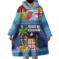 Fiji Marau na Kerisimasi Wearable Blanket Hoodie Christmas Collared Lory - Fiji Emblems and Xmas Palm Tree Tapa Art Pattern LT03 - Polynesian Pride