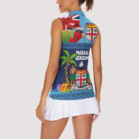 Fiji Marau na Kerisimasi Women Sleeveless Polo Shirt Christmas Collared Lory - Fiji Emblems and Xmas Palm Tree Tapa Art Pattern LT03 - Polynesian Pride