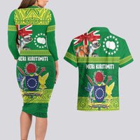 Cook Islands Meri Kiritimiti Couples Matching Long Sleeve Bodycon Dress and Hawaiian Shirt Christmas Turtle - Cooks Islands Emblems and Polynesian Art Pattern LT03 - Polynesian Pride