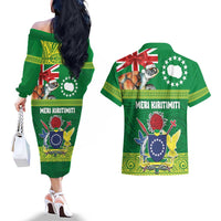 Cook Islands Meri Kiritimiti Couples Matching Off The Shoulder Long Sleeve Dress and Hawaiian Shirt Christmas Turtle - Cooks Islands Emblems and Polynesian Art Pattern LT03 - Polynesian Pride